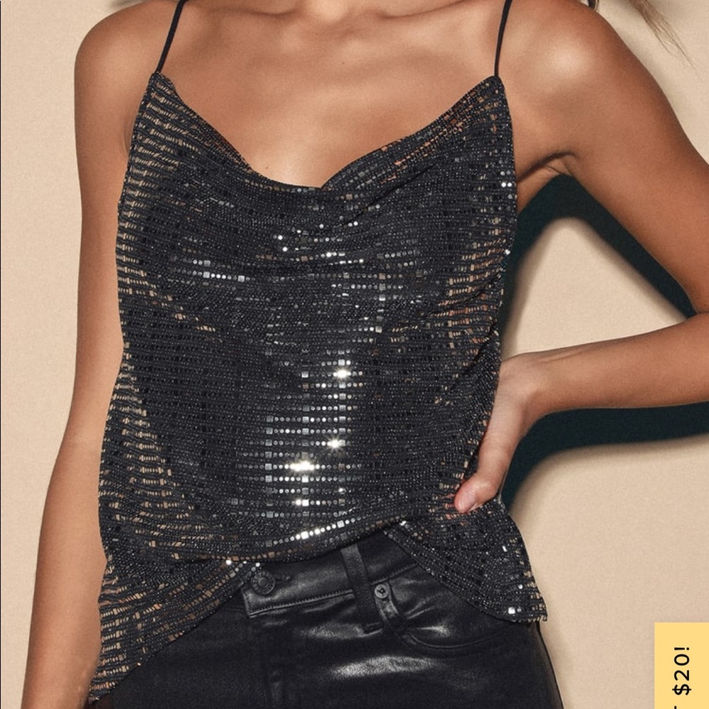 Lulus Black & Silver Sparkle Cowl Neck Top, Worn Once!